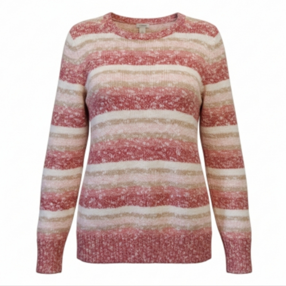 L.L. Bean Striped Pink and Cream Women's Sweater Large